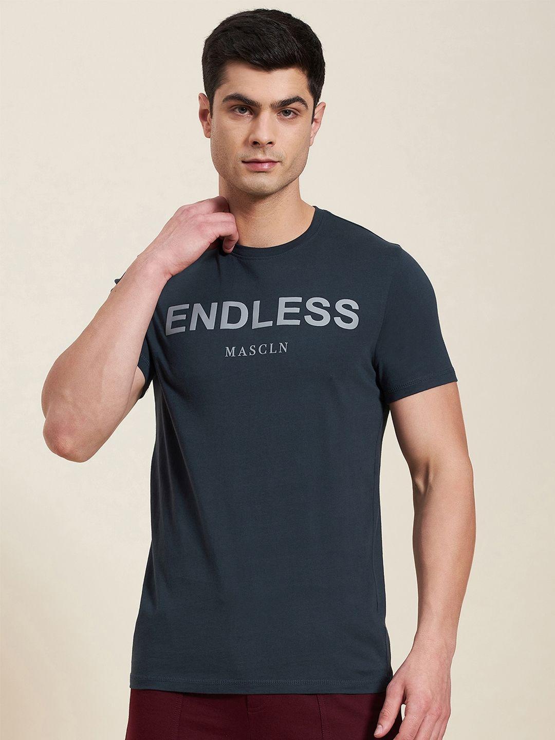 mascln sassafras men blue typography printed cotton regular fit t-shirt