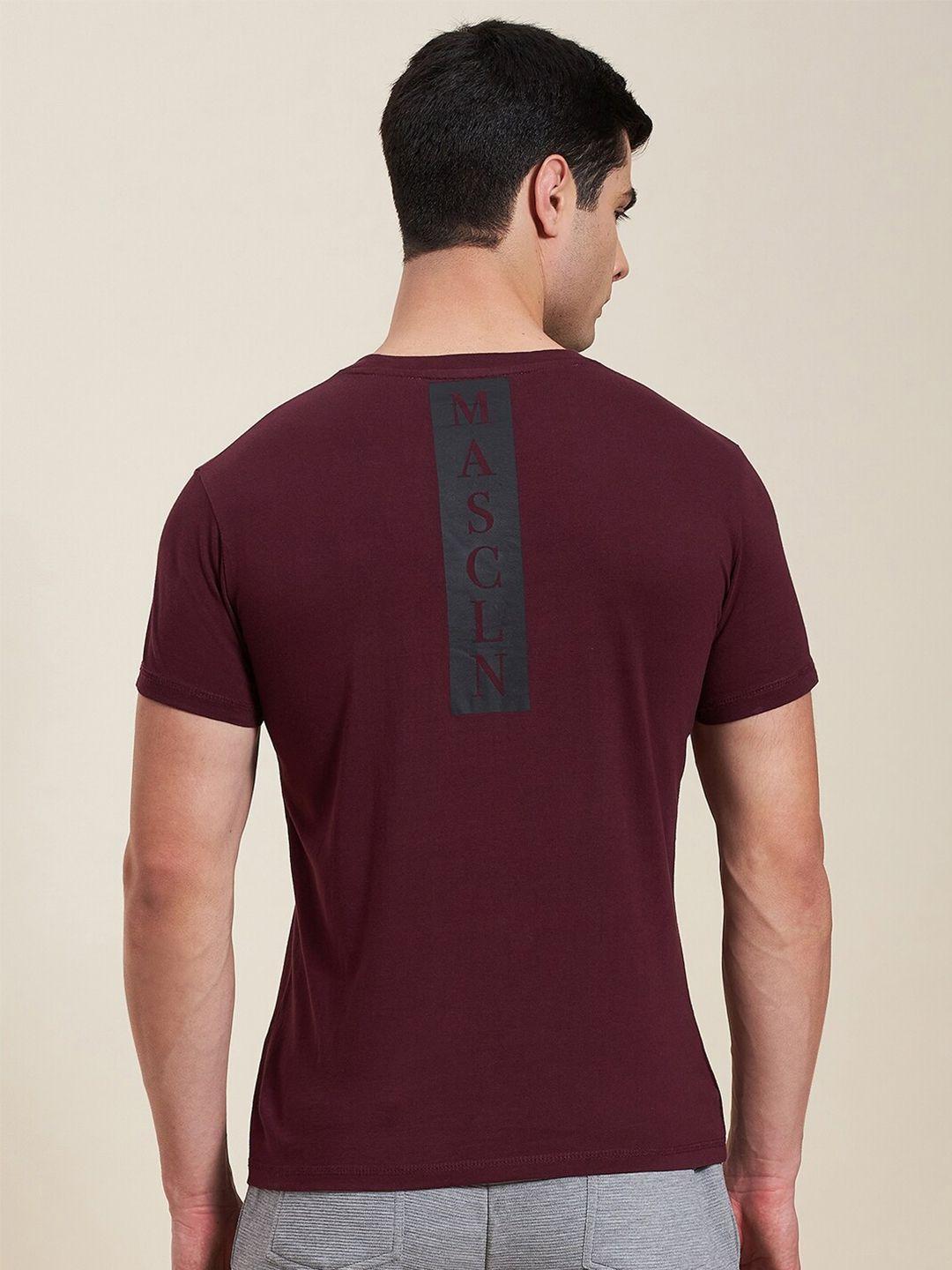 mascln sassafras men burgundy brand logo print cotton slim fit t-shirt