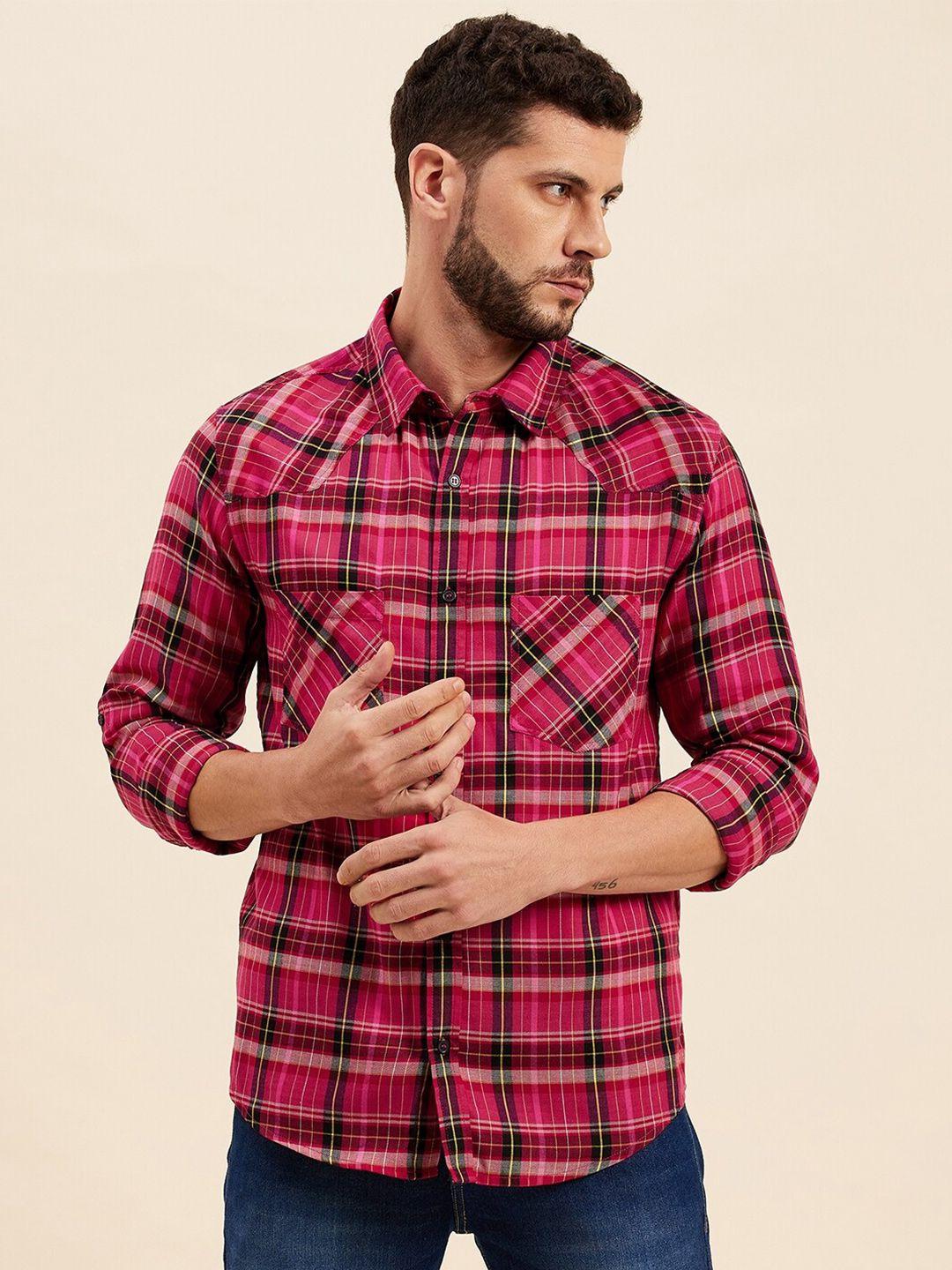 mascln sassafras men fuchsia tartan checks checked casual shirt