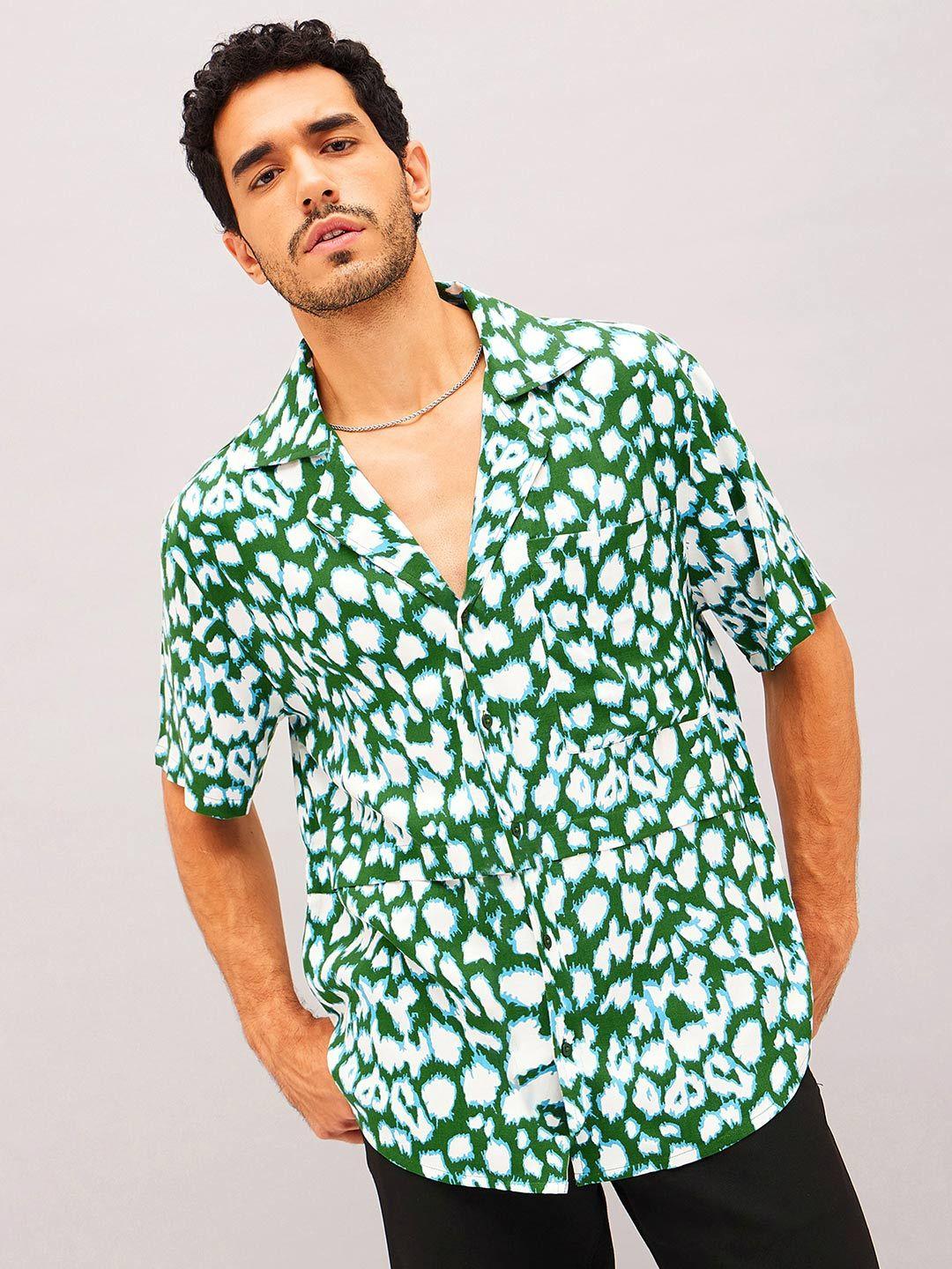 mascln sassafras men green relaxed animal opaque printed casual shirt