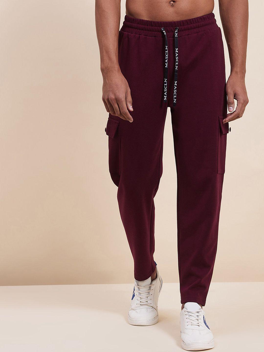 mascln sassafras men maroon solid relaxed-fit track pants