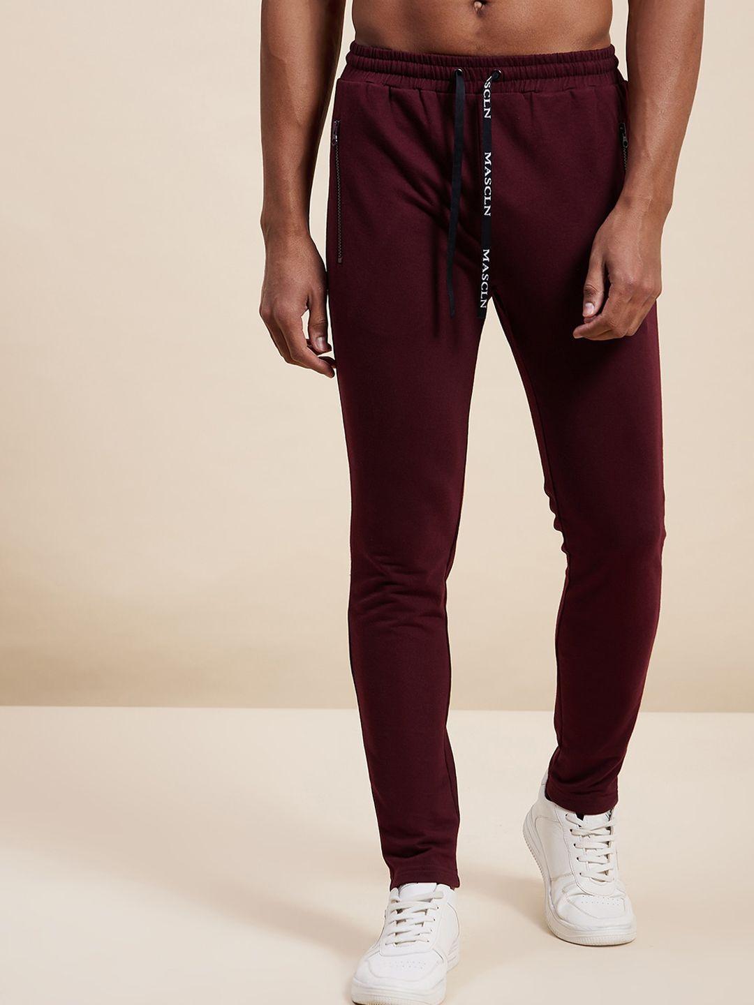 mascln sassafras men maroon solid slim fit zipper pocket joggers