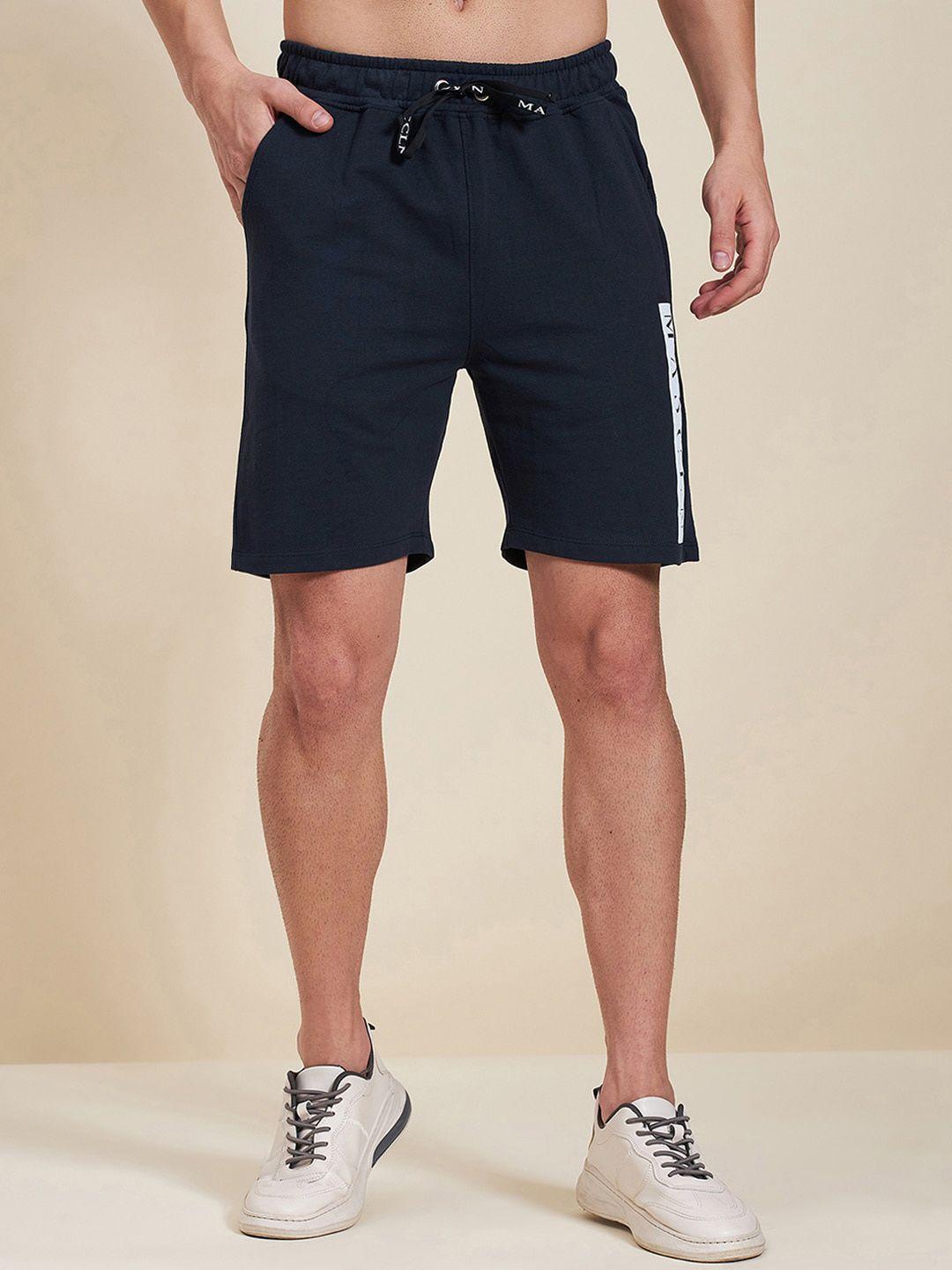 mascln sassafras men navy blue solid mid-rise regular shorts