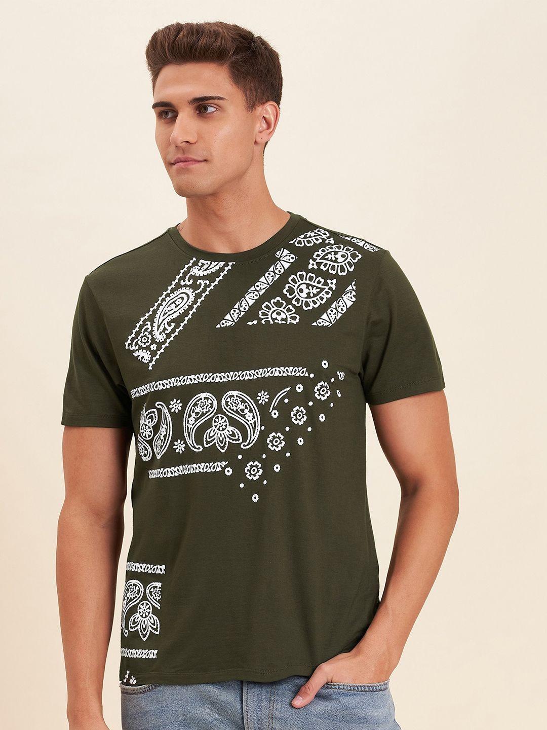 mascln sassafras men olive green printed t-shirt