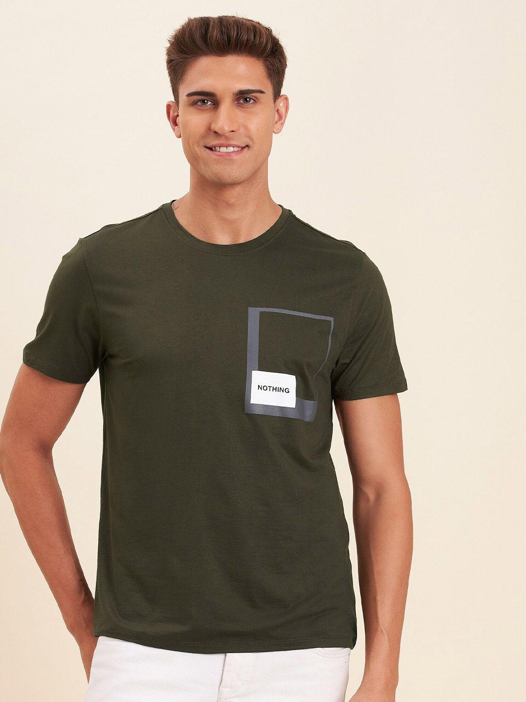 mascln sassafras men olive green typography printed t-shirt