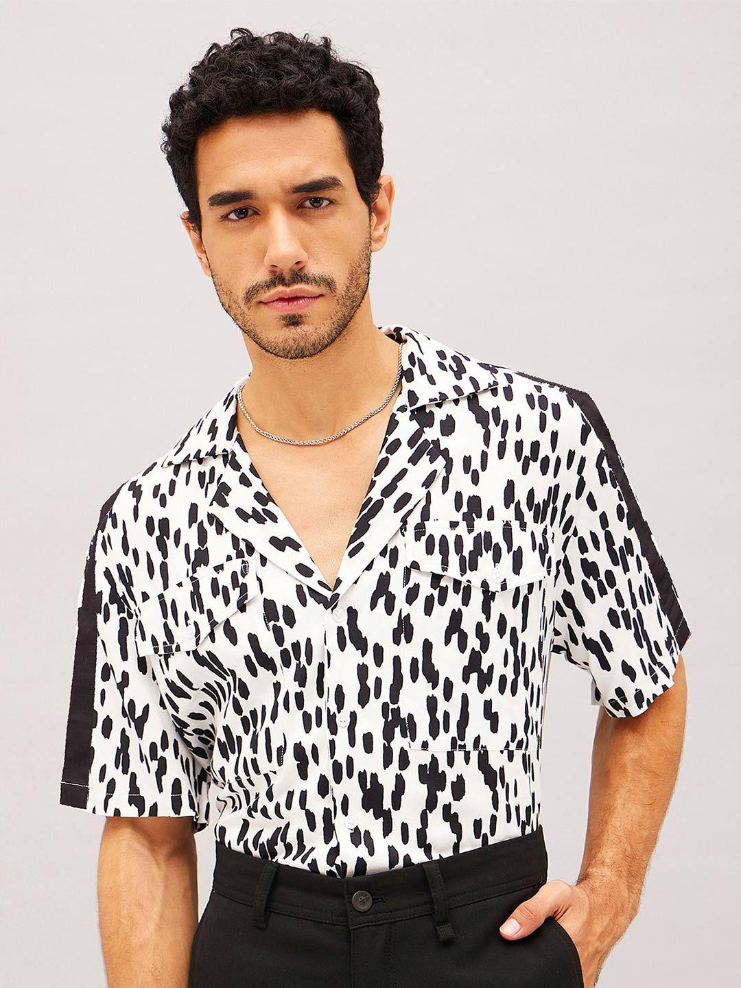 mascln sassafras men white relaxed animal opaque printed casual shirt