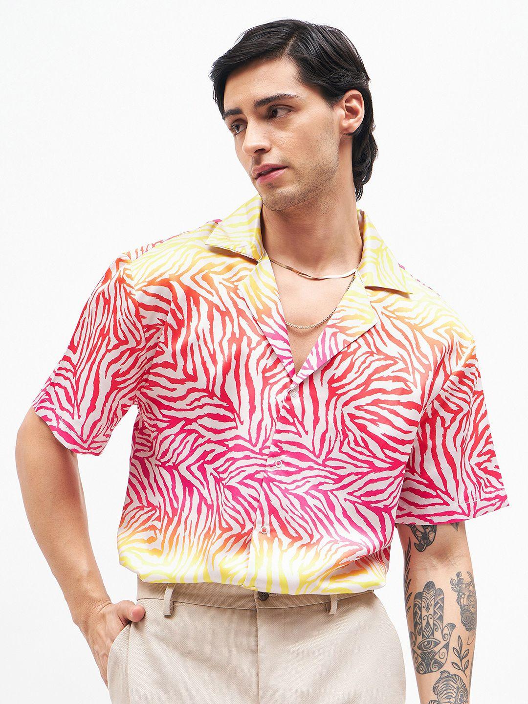 mascln sassafras pink relaxed abstract printed satin party shirt