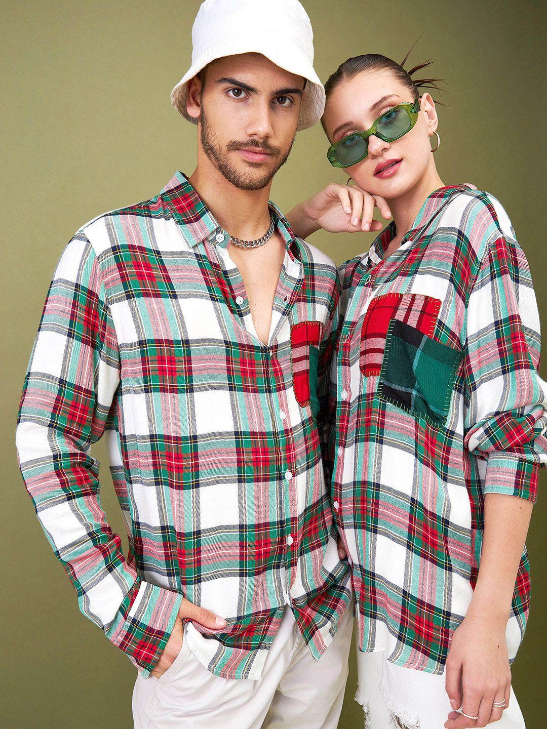 mascln sassafras relaxed tartan checked spread collar boxy casual shirt