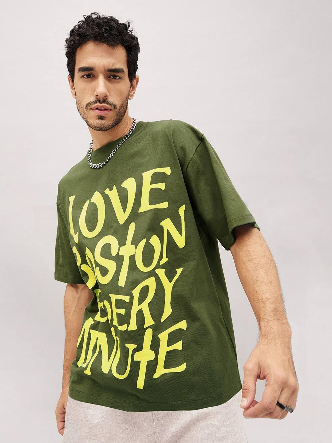 mascln sassafras unisex olive green typography printed cut outs t-shirt