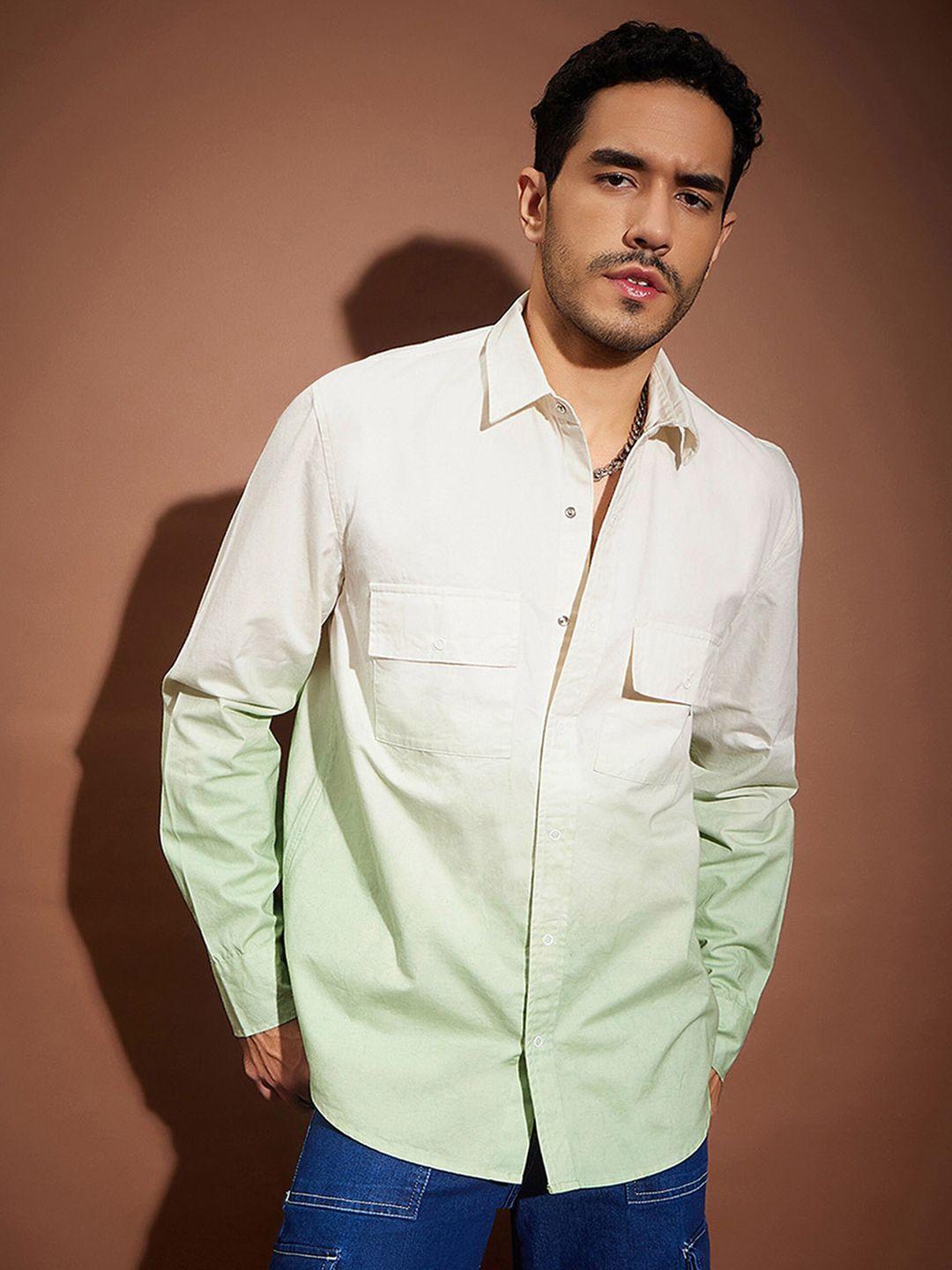 mascln sassafras white relaxed fit ombre printed denim weave pure cotton casual shirt