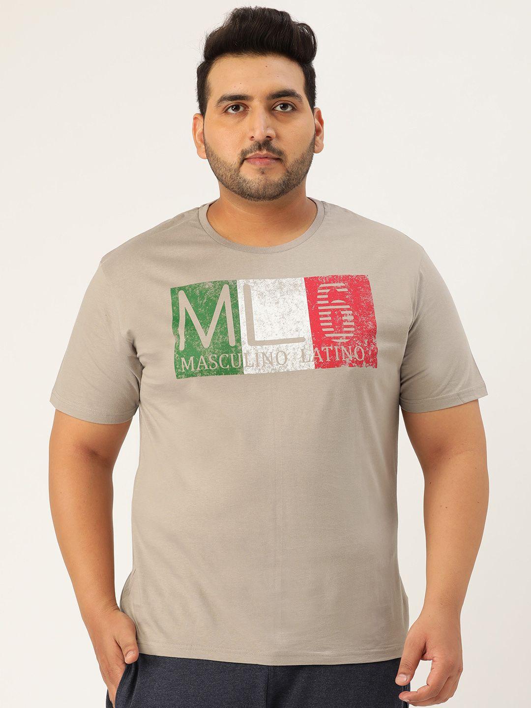 masculino latino men taupe printed round neck sports t-shirt