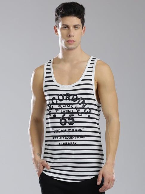 masculino latino black & white cotton regular fit striped tank tee