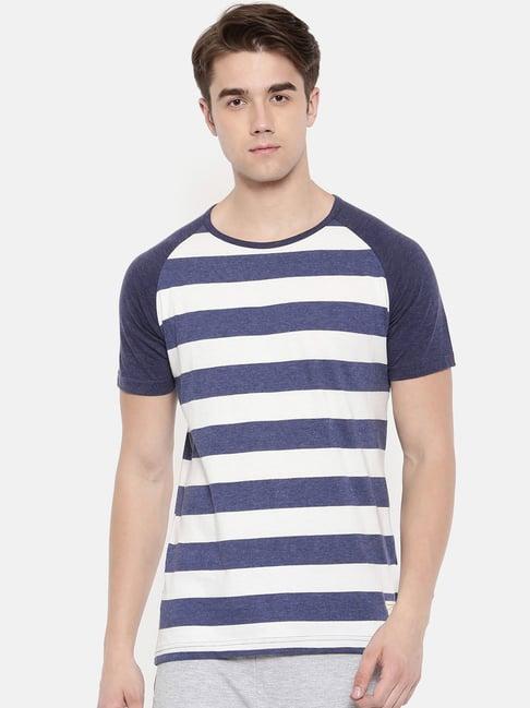 masculino latino blue & white cotton regular fit striped t-shirt