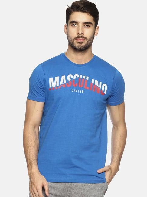 masculino latino blue cotton regular fit printed t-shirt