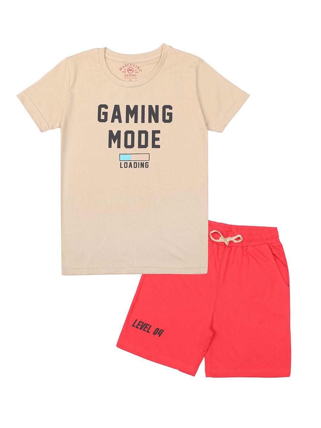 masculino latino boys beige & red printed t-shirt with shorts