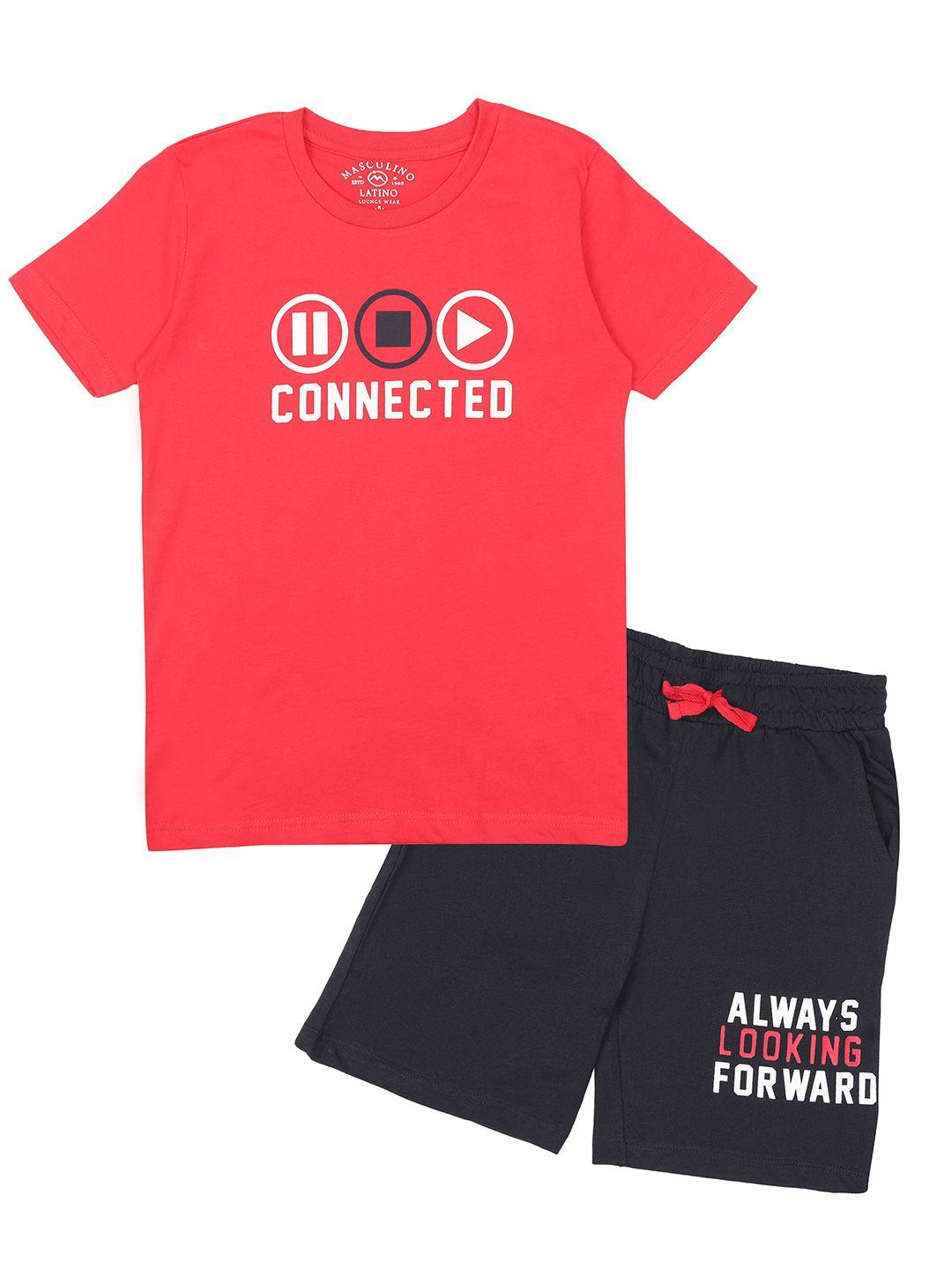 masculino latino boys red & black printed t-shirt with shorts