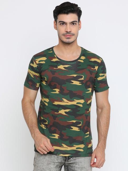 masculino latino green cotton regular fit camouflage t-shirt