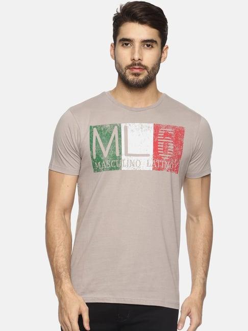 masculino latino grey cotton regular fit printed t-shirt
