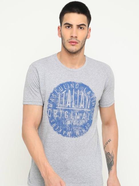 masculino latino grey cotton regular fit printed t-shirt