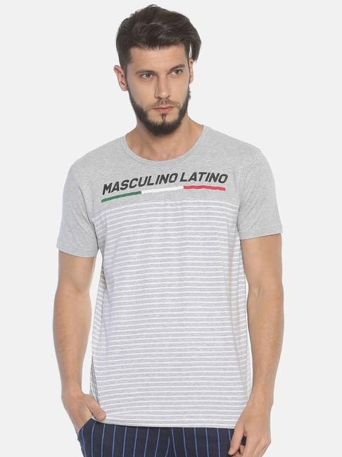 masculino latino grey cotton regular fit striped t-shirt