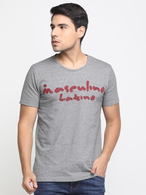 masculino latino grey cotton regular fit striped t-shirt