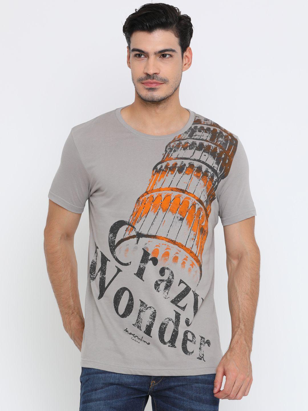 masculino latino men grey printed round neck pure cotton t-shirt