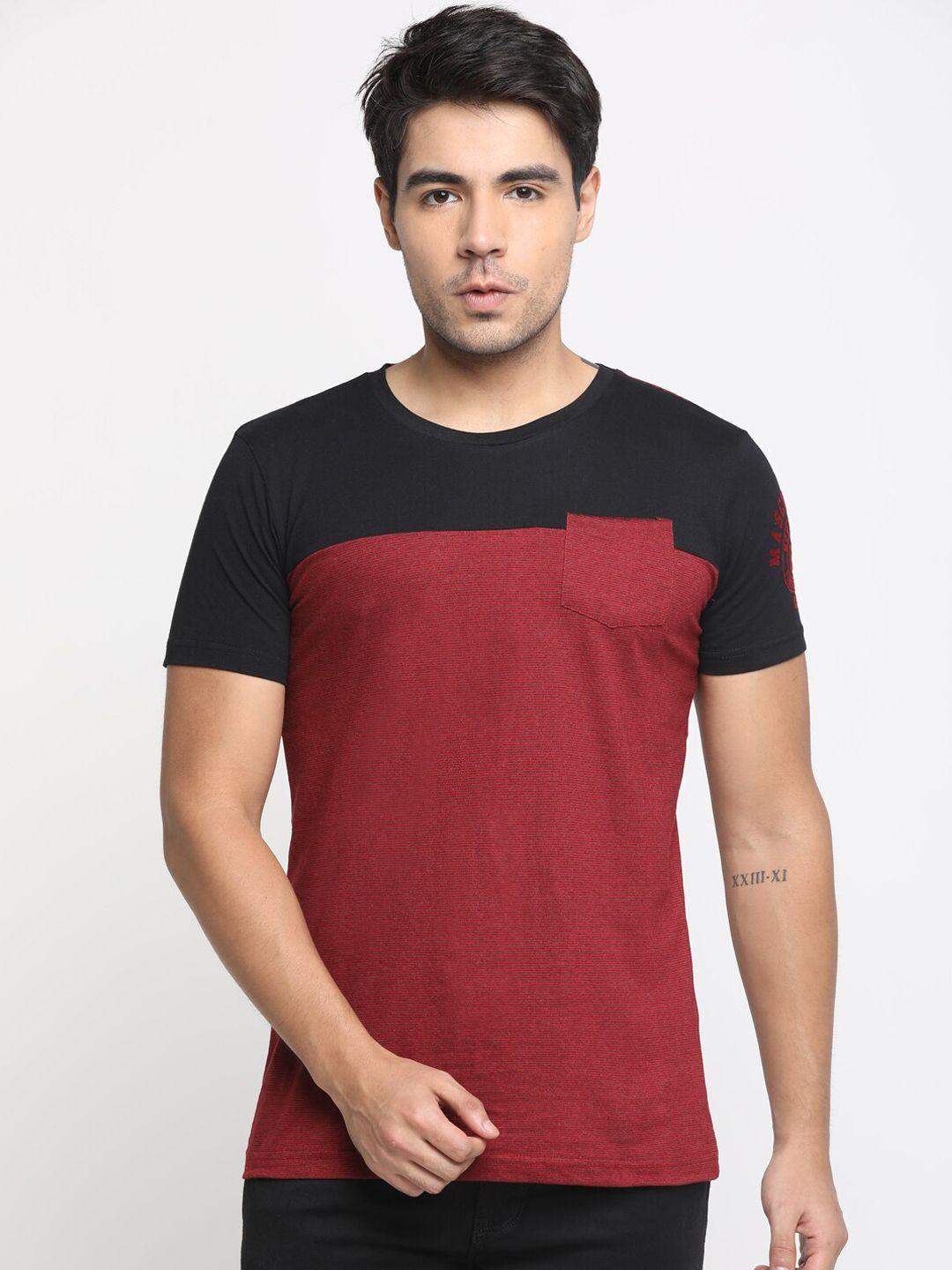 masculino latino men red  black colourblocked round neck pure cotton t-shirt