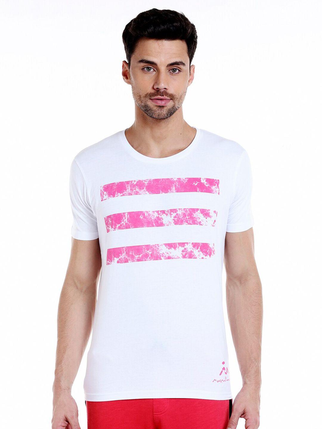 masculino latino men white & pink printed cotton t-shirt