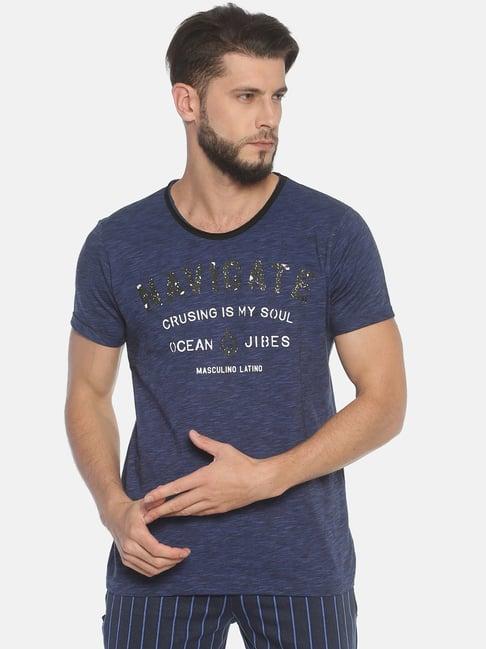 masculino latino navy blue cotton regular fit printed t-shirt