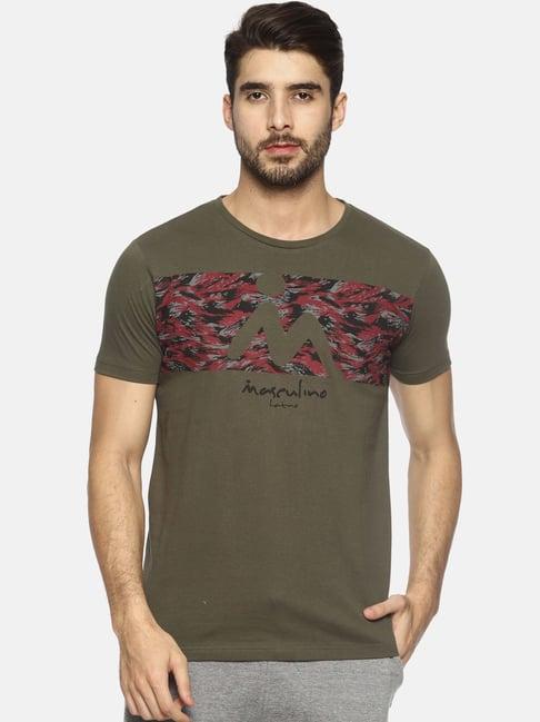 masculino latino olive cotton regular fit printed t-shirt