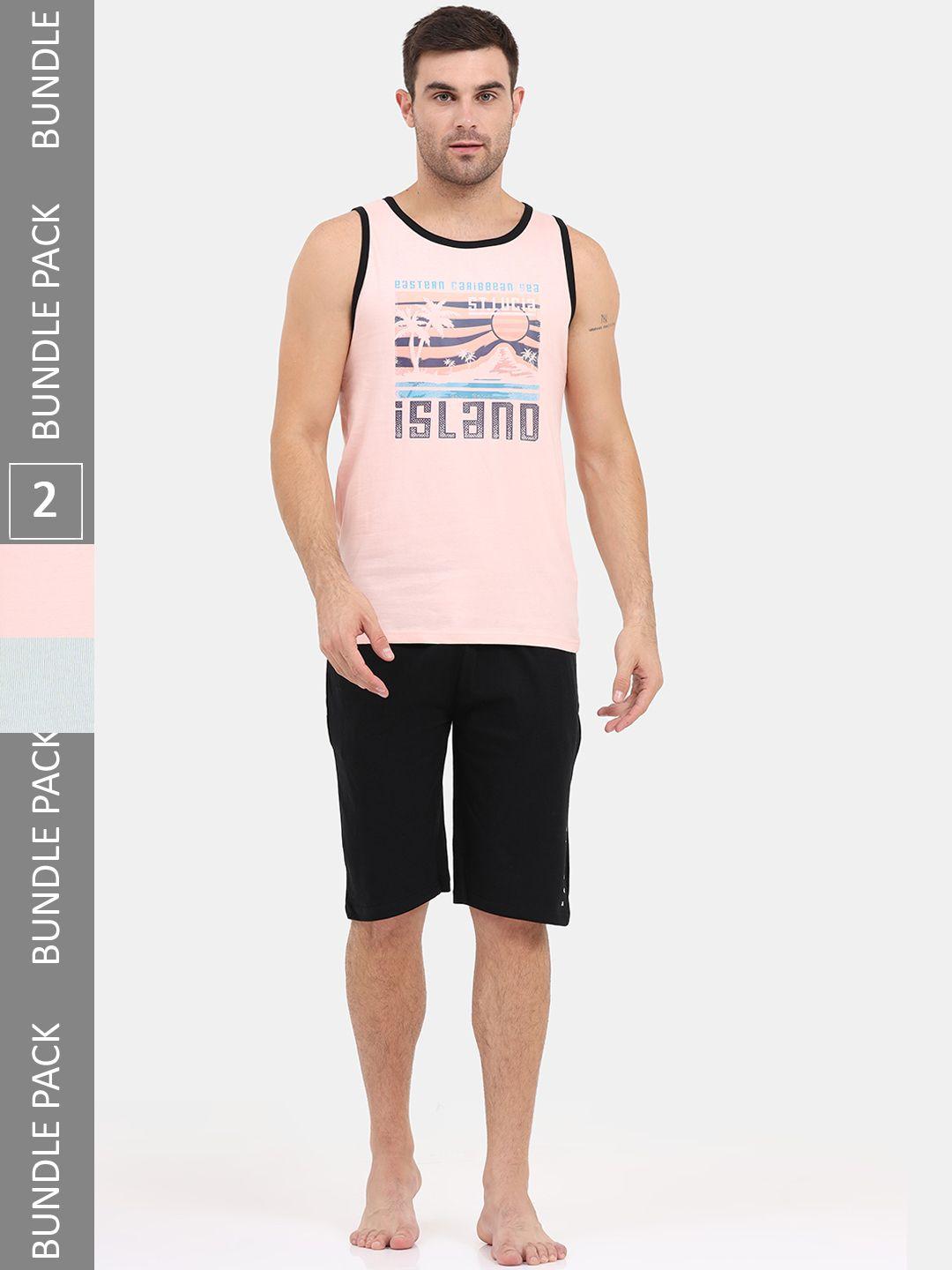 masculino latino pack of 2 typography printed sleeveless t-shirt with shorts