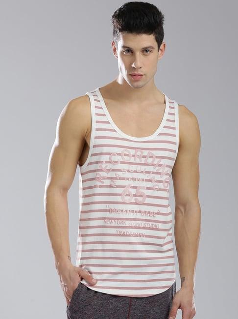 masculino latino pink & white cotton regular fit striped tank tee