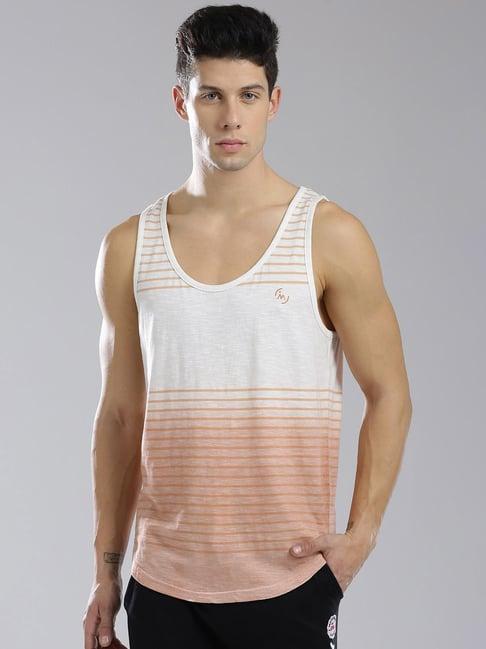 masculino latino pink & white cotton regular fit striped tank tee