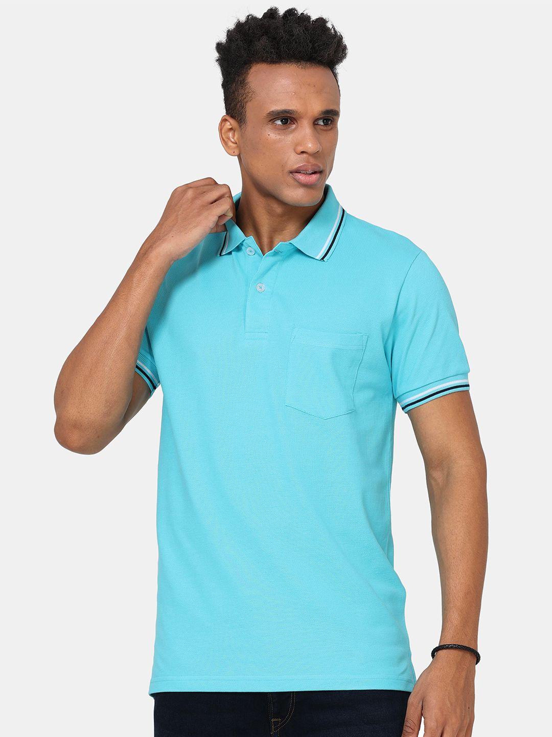 masculino latino plus men turquoise blue polo collar bio finish t-shirt