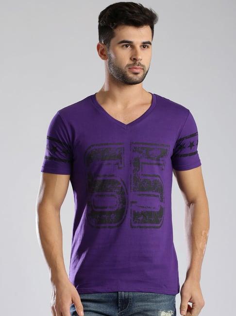 masculino latino purple cotton regular fit printed t-shirt