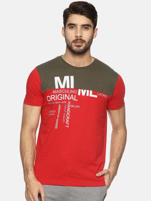 masculino latino red cotton regular fit printed t-shirt