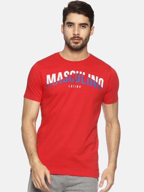 masculino latino red cotton regular fit printed t-shirt
