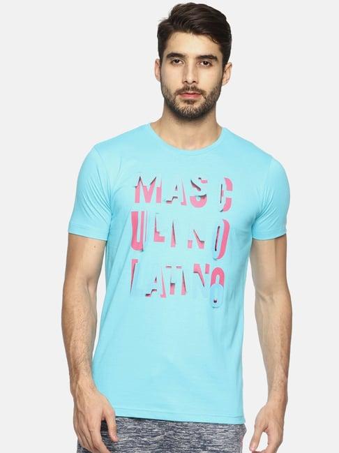 masculino latino turquoise cotton regular fit printed t-shirt