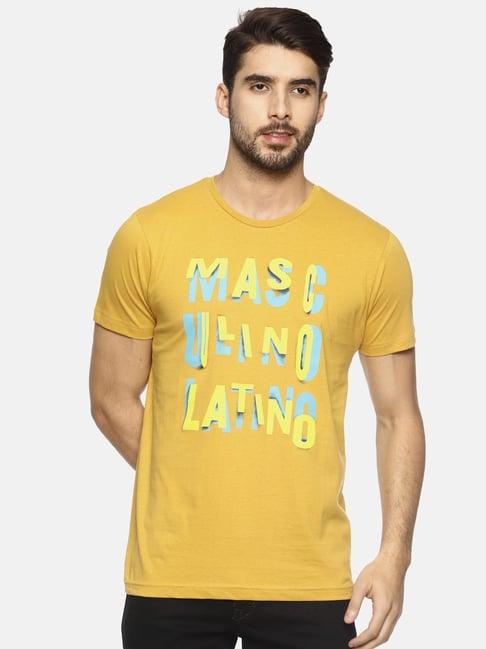 masculino latino yellow cotton regular fit printed t-shirt
