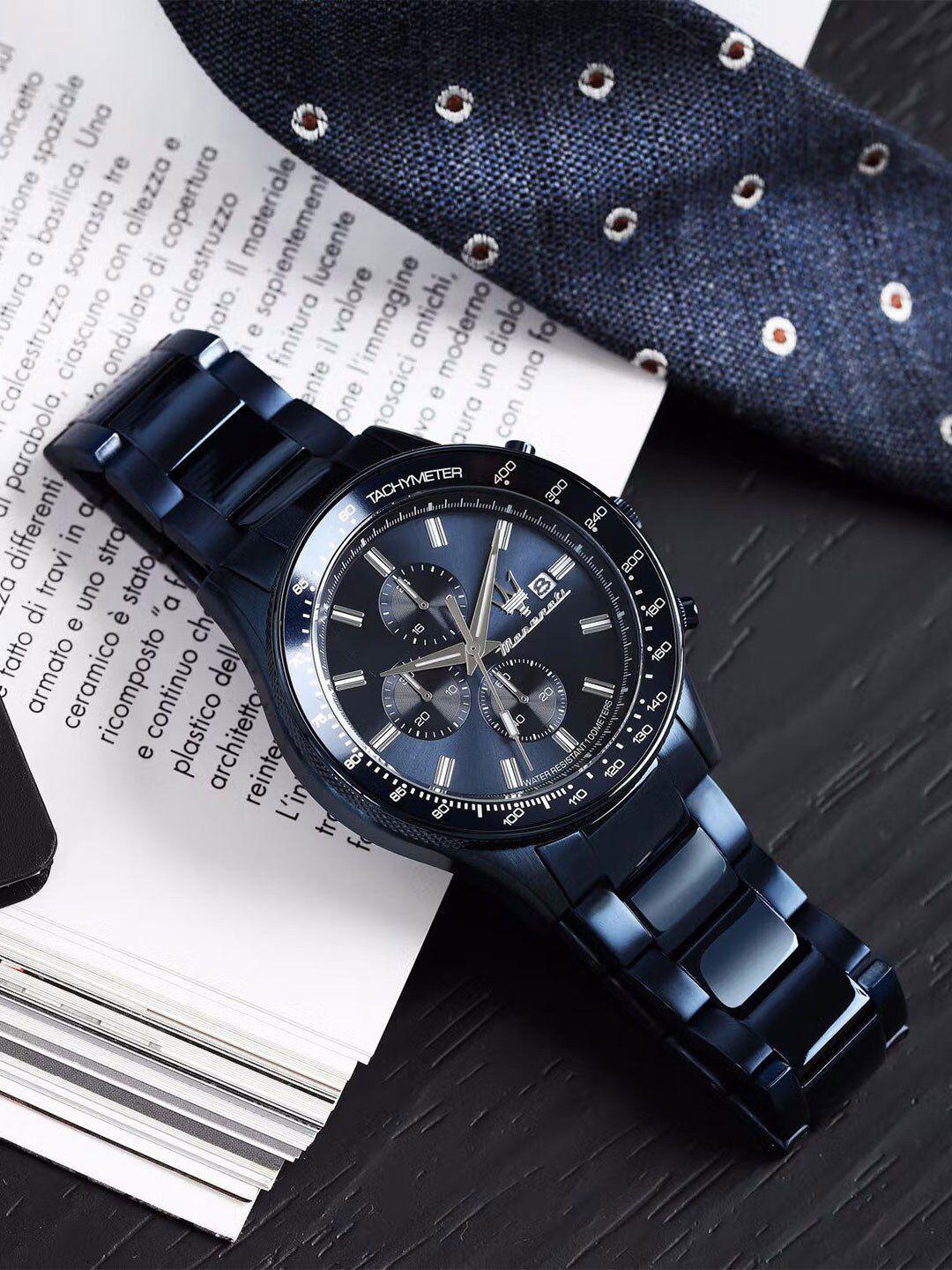 maserati men blue dial & blue stainless steel wrap around straps digital watch r8873640023