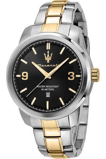 maserati lifestyle black dial quartz watch with steel & yellow gold pvd bracelet for men - r8853121009