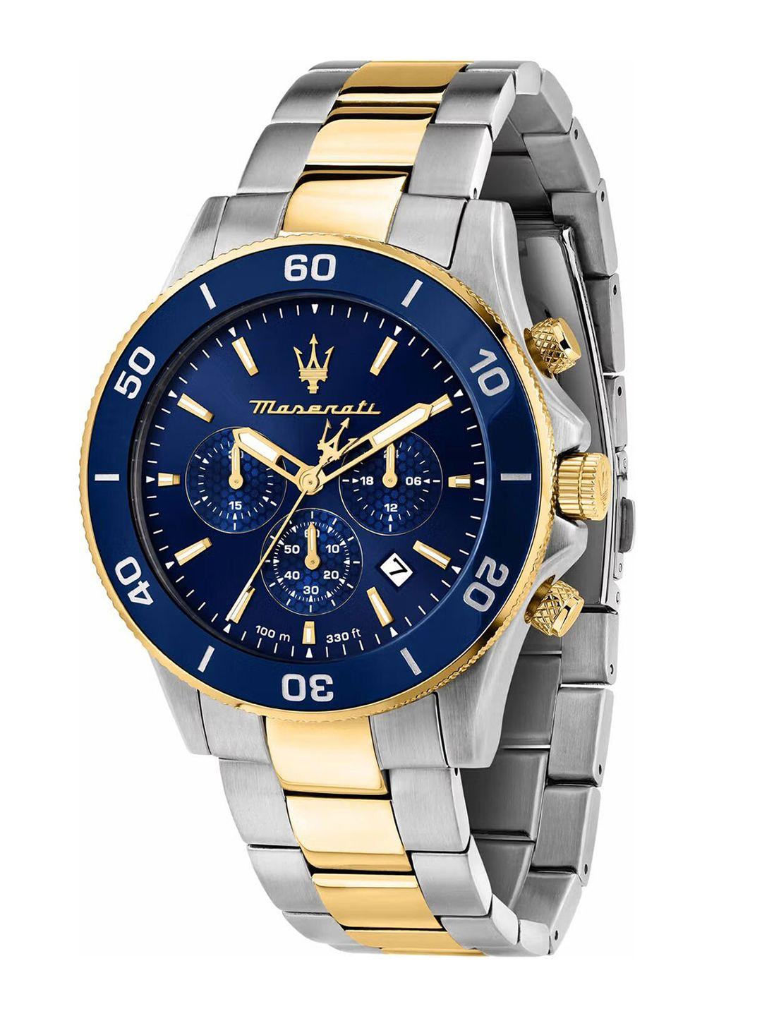 maserati men blue patterned dial & multicoloured stainless steel bracelet style straps analogue watch