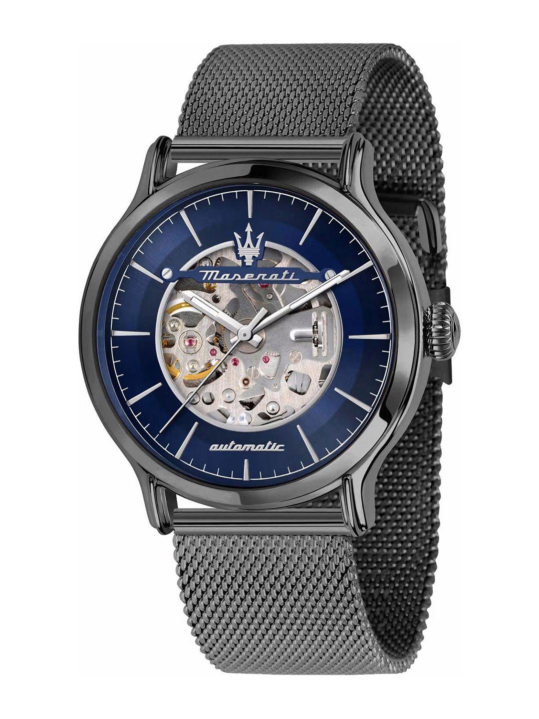 maserati men multicoloured dial & grey stainless steel wrap around straps analogue automatic motion powered watch