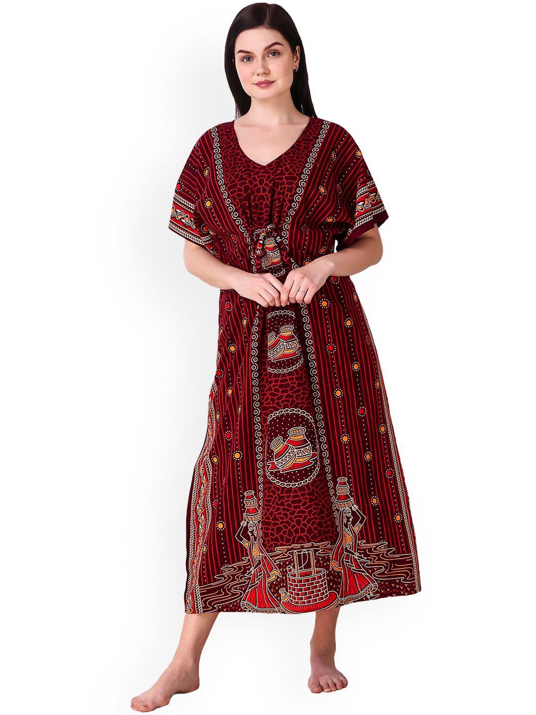 masha maroon printed nightdress kf-a263-1335