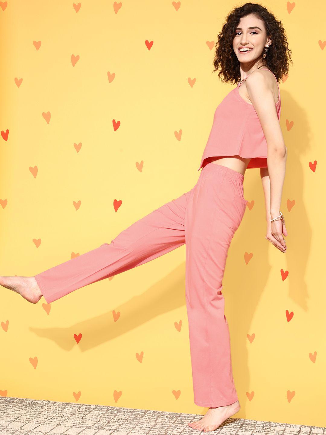 masha women dusty pink solid pure cotton pyjama set