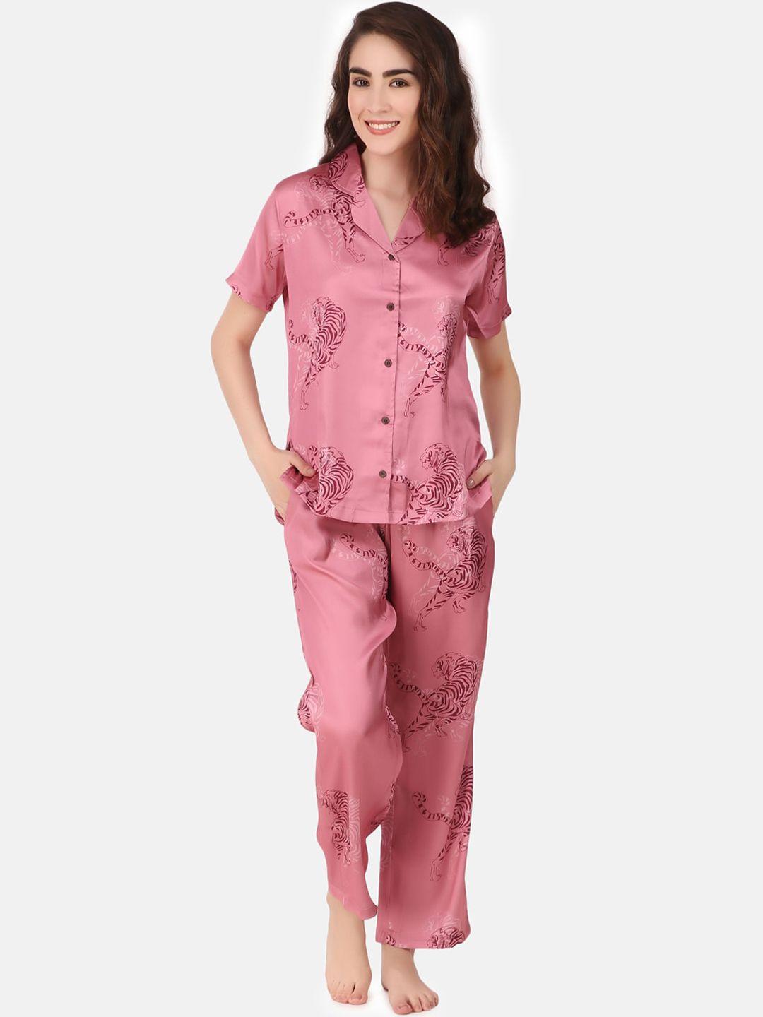 masha women pink printed night suit
