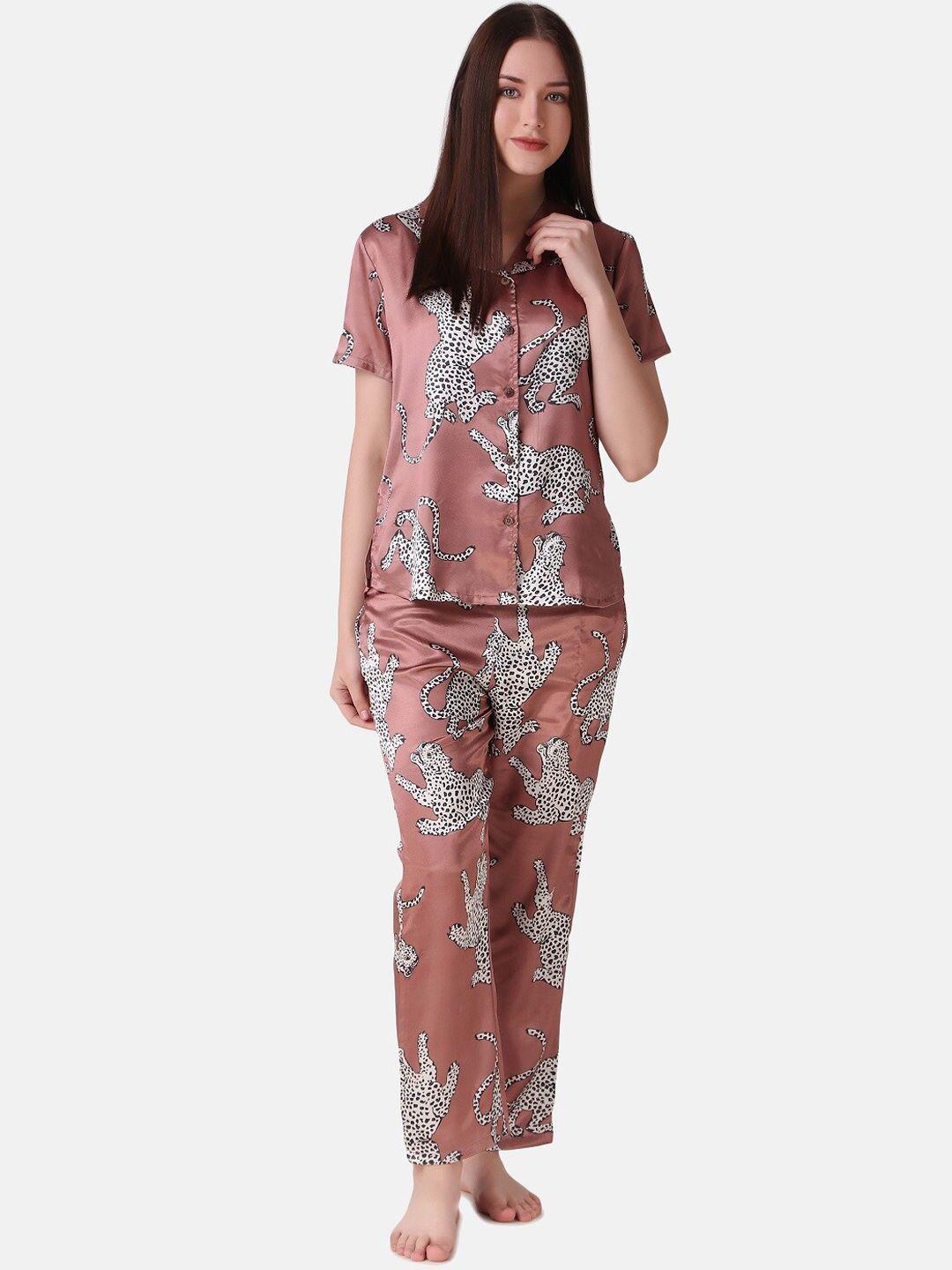 masha animal printed satin night suit