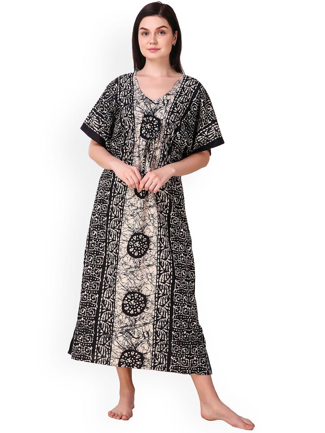 masha black & beige printed nightdress kf-a258-1322