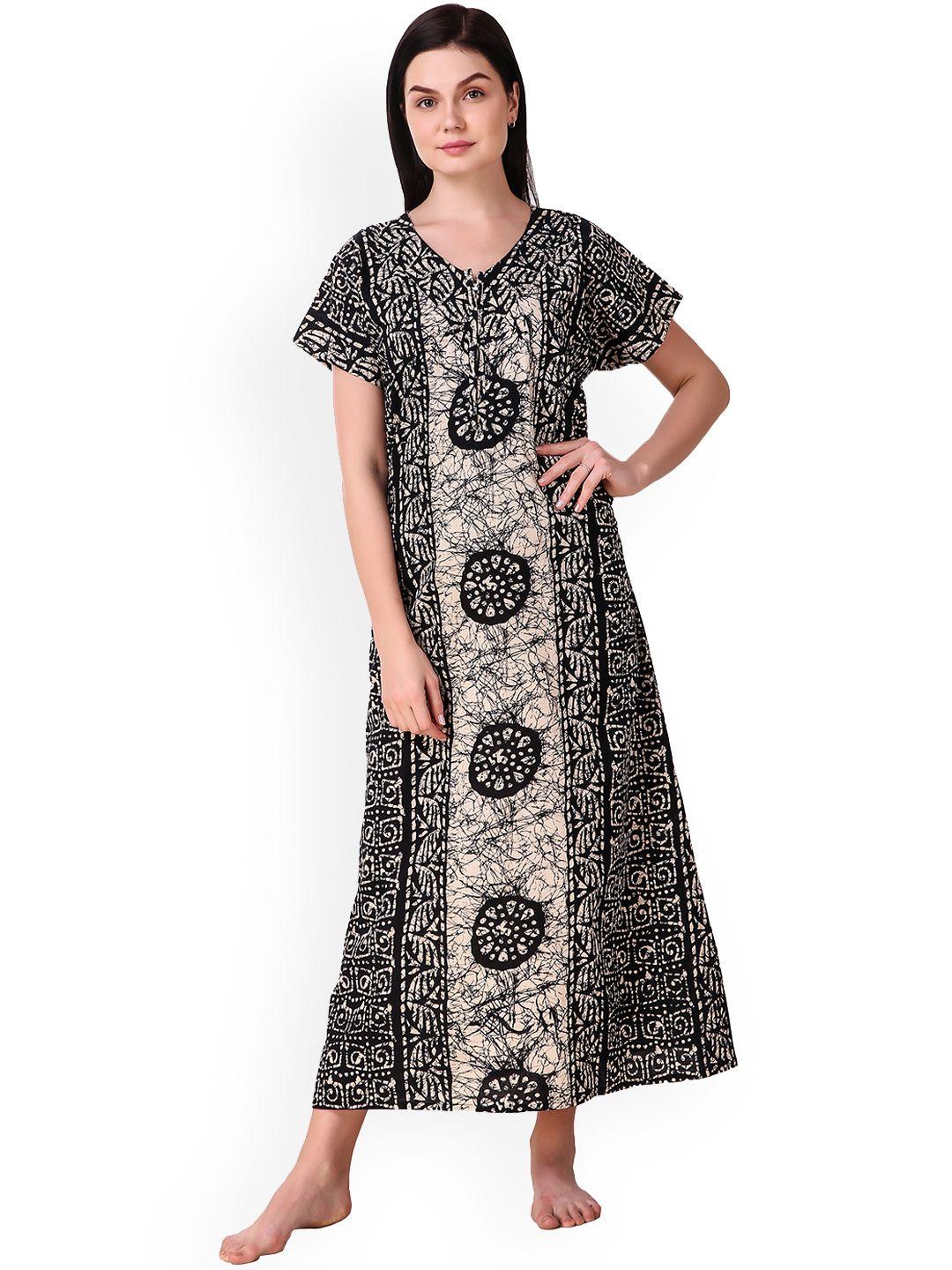 masha black & beige printed nightdress