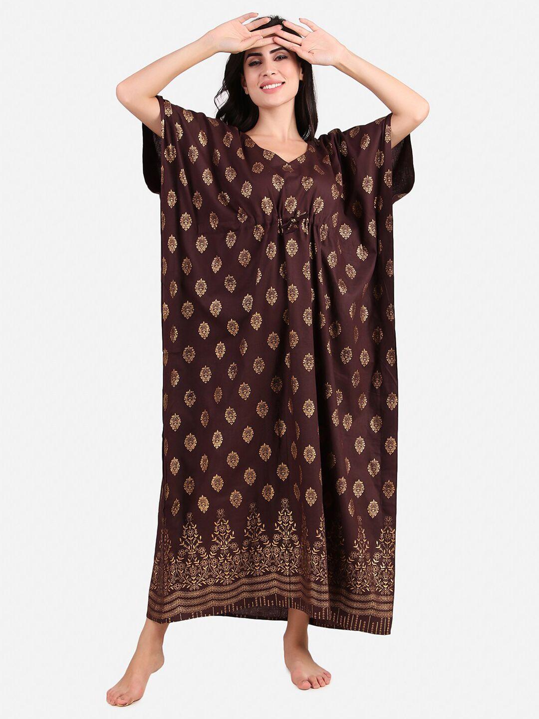 masha brown printed maxi nightdress